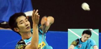 Wish Chong Wei Feng (left) and Daren Liew good luck at the Malaysia Masters