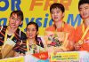 Tan Kian Meng, Lai Pei Jing, Li Yinhui, Zheng Siwei (from left) pose for pictures at the awards ceremony. (photo: Bernama)