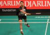 Jaya Raya Jakarta’s Tommy Sugiarto in action at the 2015 Djarum Superliga in Bali on Monday. (Photo courtesy of PBSI)