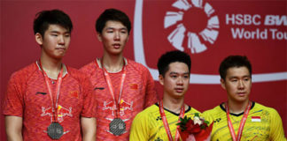 Kevin Sanjaya Sukamuljo/Marcus Fernaldi Gideon are the most dominant men's doubles pair in the world presently. (photo: AP)