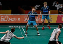 Man Wei Chong/Tee Kai Wun score the fourth point for Malaysia in the tie against Kazakhstan at the 2022 Badminton Asia Team Championships (BATC). (photo: Bernama)