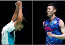 Lakshya Sen (L) beats Lee Zii Jia, becomes the first Indian player to make the All England final in 21 years. (photo: Zac Goodwin - PA Images)