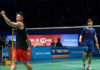 Lin Dan pumps his fist in delight after seeing off Shi Yuqi in Malaysia Open semi-final. (photo: AFP)