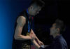 Lee Chong Wei congratulates Lin Dan during the awards ceremony. (photo: Stanley Chou/Getty Images)