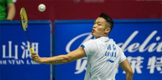 A backhand return from Lin Dan at the 2017 China Masters.