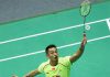 Lin Dan returns a shot at the Badminton Asia Championships