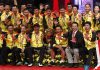 Team China pose on the podium during the award ceremony in the 2015 Sudirman Cup final. (photo: BWF)