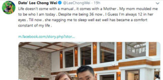 Lee Chong Wei pays tribute to his mother on Mother's Day. (photo: Lee Chong Wei's Twitter)