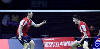 Liu Yuchen/Ou Xuanyi are the heroes for China's 3-2 victory over Japan in the 2023 Sudirman Cup semi-finals. (photo: AFP)