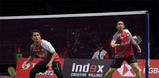 Mohamad Ahsan and Hendra Setiawan are likely to score a point for Indonesia through second men's doubles match in Thomas Cup quarter-finals against Malaysia. (photo: AFP)