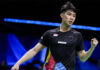 Loh Kean Yew pumps his fist after beating Anthony Sinisuka Ginting in the tie between Singapore and Indonesia. (photo: Shi Tang/Getty Images)