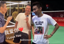 Lee Chong Wei shows his love and respect for Lin Dan and Taufik Hidayat. (photo: Lin Dan's FB and YouTube)