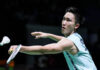 Kento Momota was seen practicing at the Axiata Arena on Sunday. (photo: Shi Tang/Getty Images)