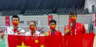 Wang Yi Lyu (R)/Huang Dong Ping (Second from right) celebrate their Olympic victory with Zheng Siwei/Huang Yaqiong. (photo: Zheng Siwei's IG)