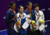 PV Sindhu, Tai Tzu Ying, Saina Nehwal, Akane Yamaguchi (from left). (photo: AFP)