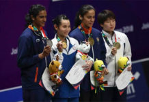 PV Sindhu, Tai Tzu Ying, Saina Nehwal, Akane Yamaguchi (from left). (photo: AFP)