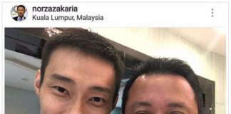 Norza Zakaria (R) takes selfie with the joyful and upbeat Lee Chong Wei. (photo: Norza Zakaria's Instagram)