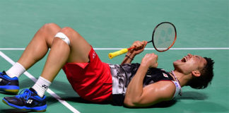 Kento Momota wins his 10th title of 2019 at Fuzhou China Open. (photo: Xinhua)
