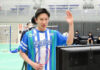 Kento Momota talks to students on the other side of the TV screen. (photo: Japan Daily)