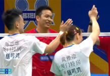 Hendra Setiawan/He Bingjiao vs. Zheng Si Wei/Huang Ya Qiong At 2023 China Badminton Super League (CBSL) (photo: Weibo)