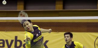 It's the end of the road for Hoon Thien How (left) and Tan Wee Kiong in the All-England, losing to their Indonesian opponents in straight sets in the quarter-finals on Friday.